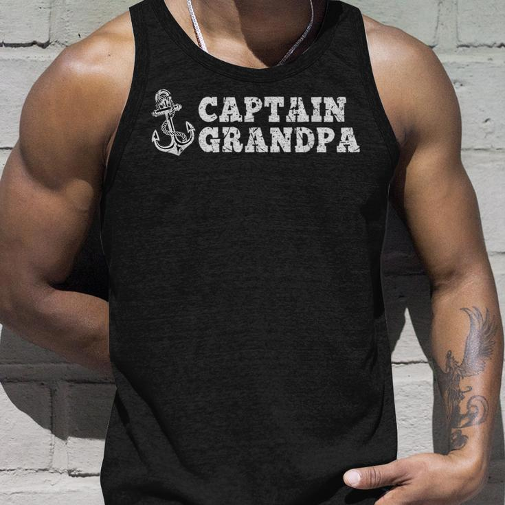 Captain Grandpa Sailing Boating Vintage Boat Anchor Funny Unisex Tank Top Gifts for Him