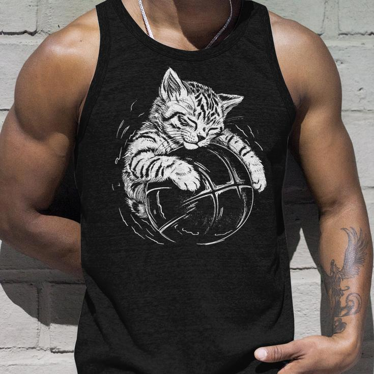 Cat Player Sleeping On A Basketball Kitties Pet Lover Basketball Tank Top Gifts for Him