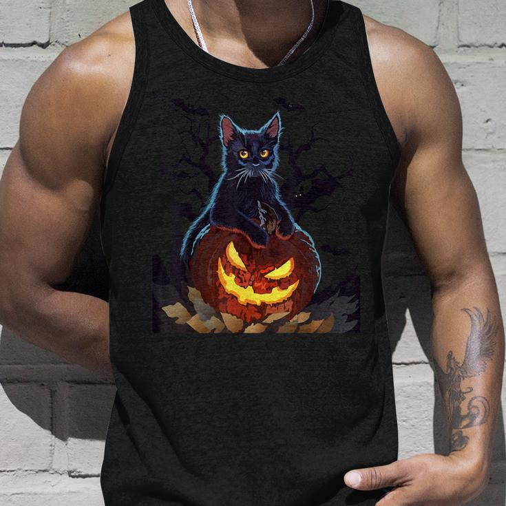Cat With Pumpkin Halloween Bat Vintage Costume Tank Top Gifts for Him