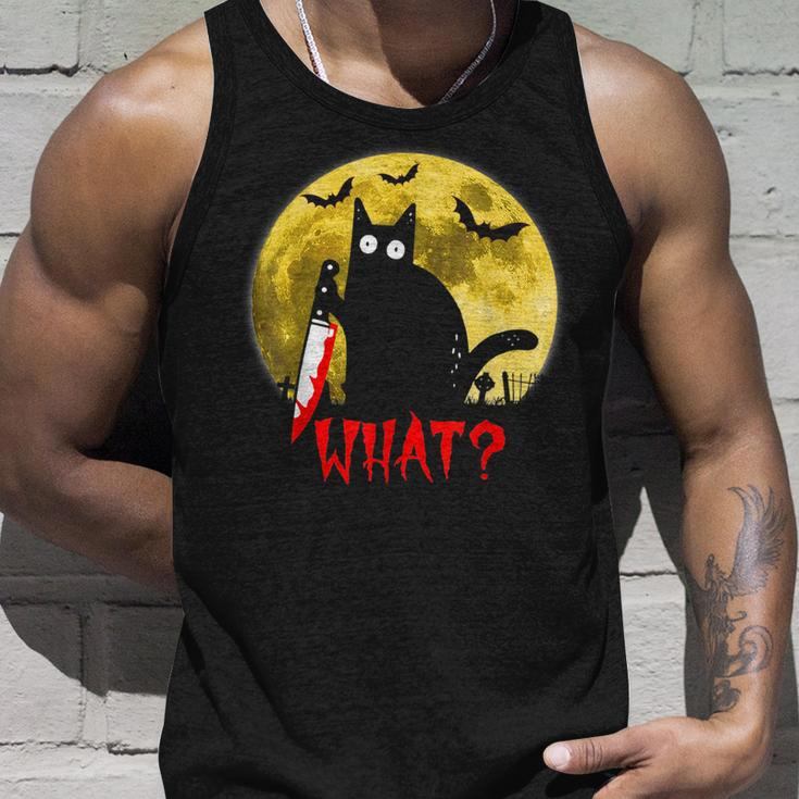 Cat What Murderous Black Cat Holding Knife Funny Halloween Unisex Tank Top Gifts for Him