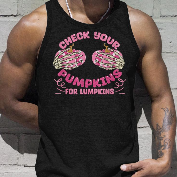Check Your Pumpkins Breast Cancer Awareness Halloween Tank Top Gifts for Him