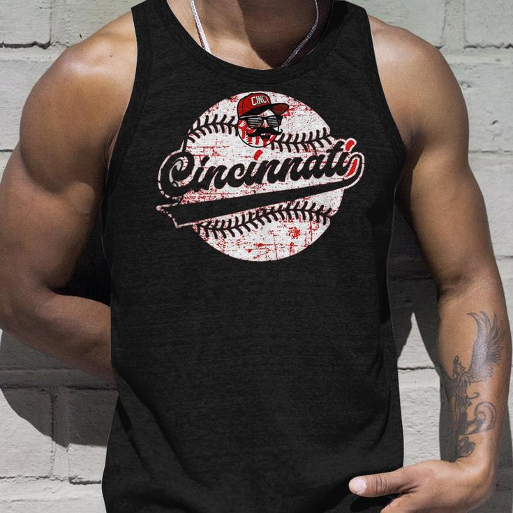 Cincinnati Baseball Heart Distressed Vintage Baseball Fans Unisex Tank Top Gifts for Him