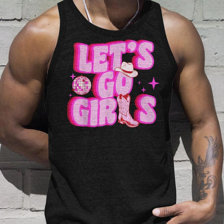 Cowgirl Lets Go Girls Cowgirl Pink Hat Boots Western Unisex Tank Top Gifts for Him