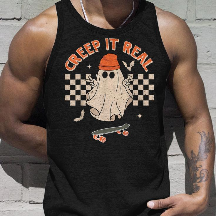 Creep It Real Skateboarding Ghost Retro Halloween Costume Tank Top Gifts for Him