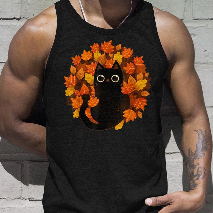 Cute Black Cat Autumn Leaves Season Thanksgiving Cat Lover Tank Top Gifts for Him