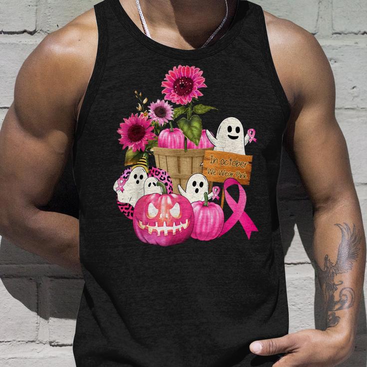 Cute Ghosts And Pink Ribbon Pumpkins Breast Cancer Awareness Tank Top Gifts for Him