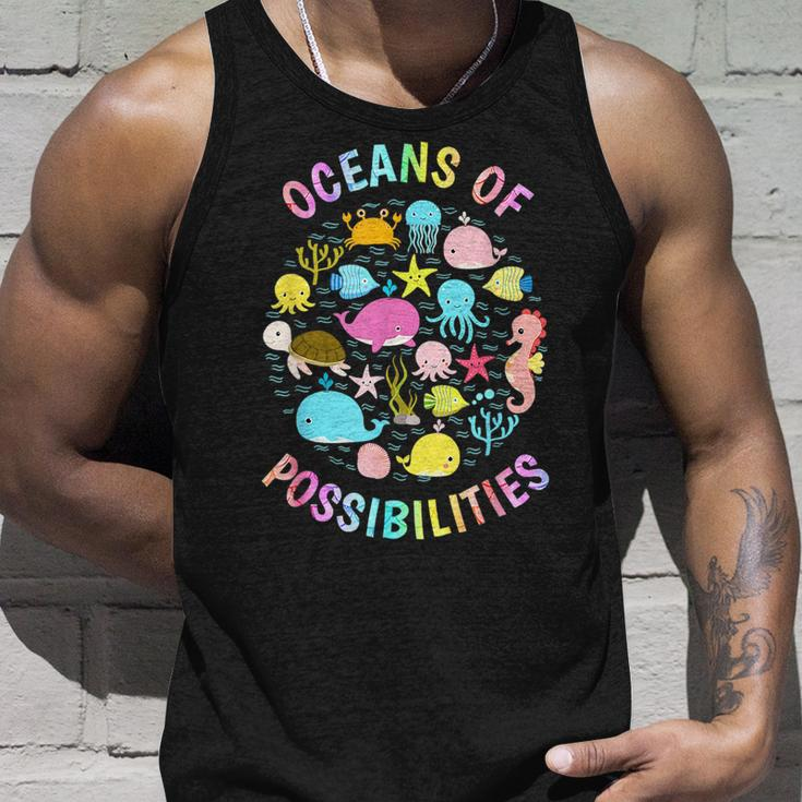 Cute Oceans Of Possibilities Summer Reading Sea Creatures Unisex Tank Top Gifts for Him