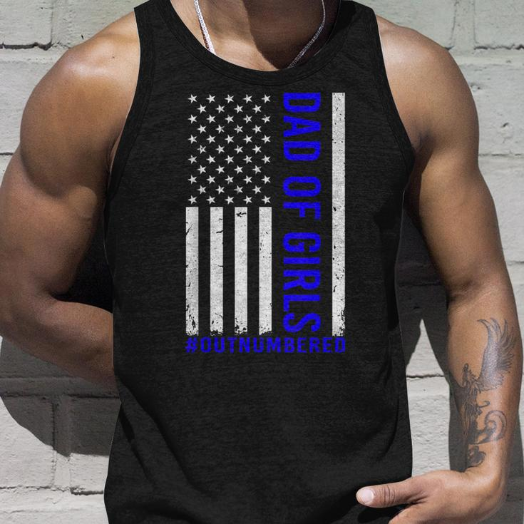 Dad Of Girls Outnumbered Vintage American Flag Fathers Day Unisex Tank Top Gifts for Him