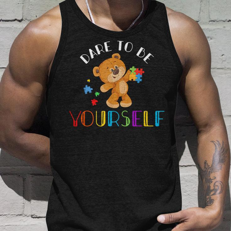 Dare To Be Yourself Bear Autism Puzzle Pieces Kids Gifts Unisex Tank Top Gifts for Him
