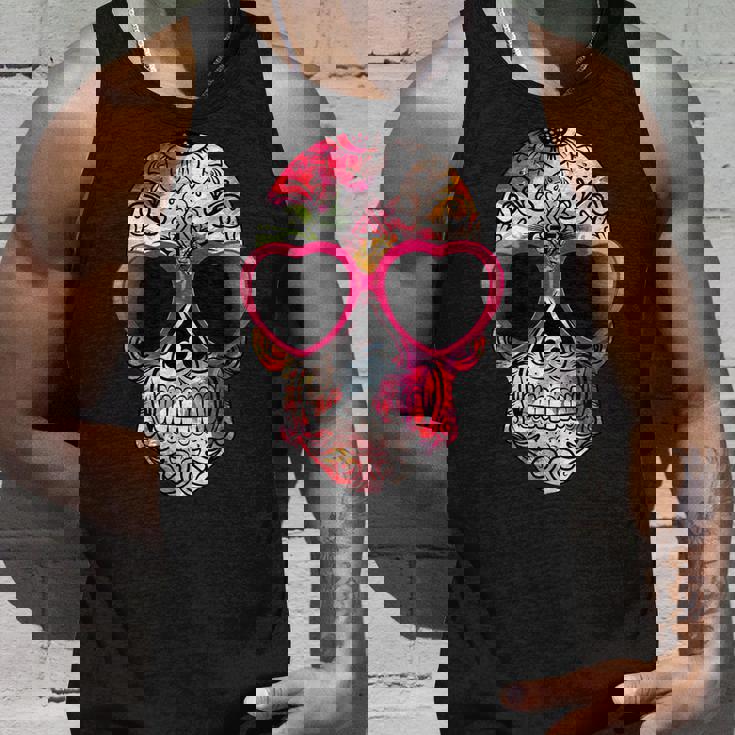 Day Of The Dead Sugar Skull Pink Heart Sunglasses Unisex Tank Top Gifts for Him