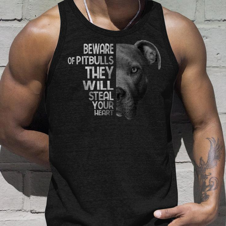 Dog Beware Of Pitbulls They Will Steal Your Heart Pitbull  Gift For Women Unisex Tank Top Gifts for Him