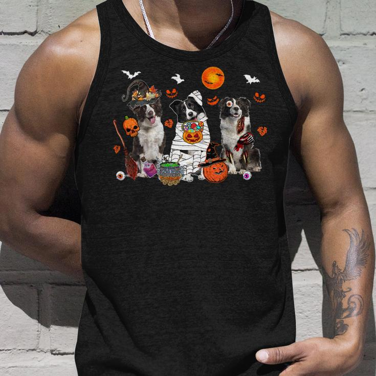 Dog Border Collie Three Border Collie Dogs Witch Scary Mummy Halloween Zombie Unisex Tank Top Gifts for Him