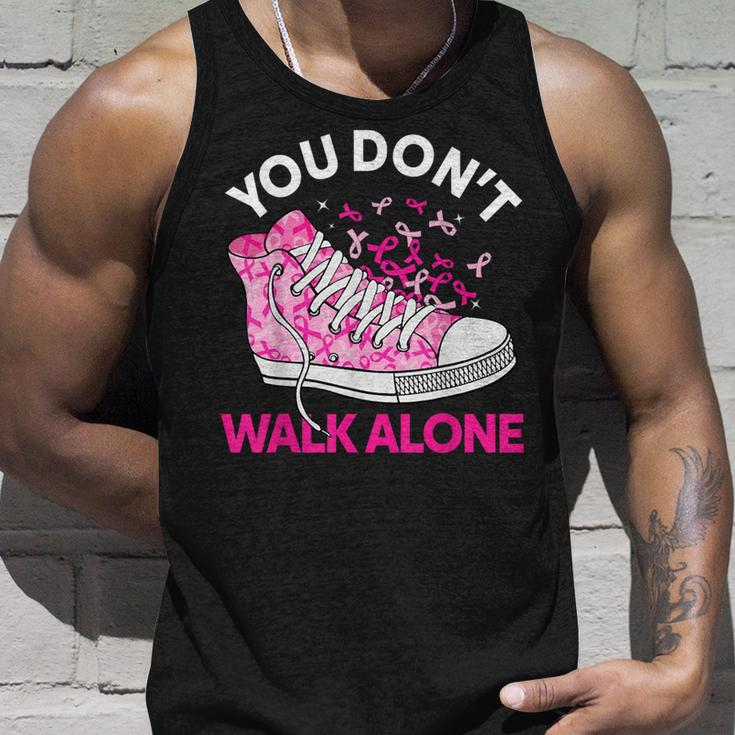 You Don't Walk Alone Pink Shoes Ribbon Breast Cancer Warrior Tank Top Gifts for Him