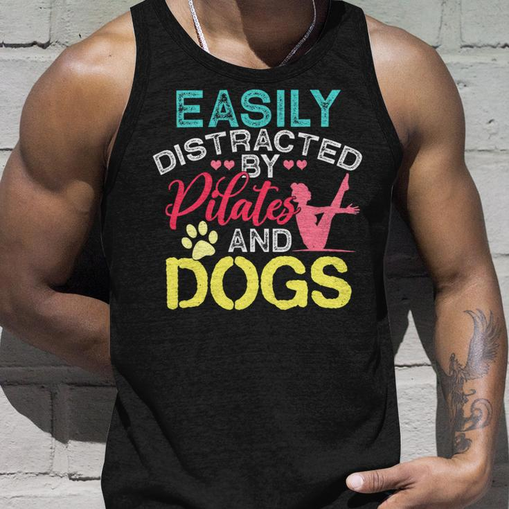 Easily Distracted By Pilates Dogs Fitness Coach Workout Unisex Tank Top Gifts for Him