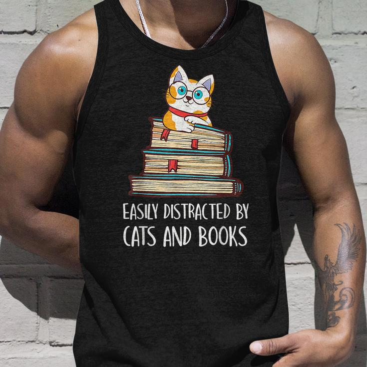 Easily Distracted By Cats And Books Cat & Book Lover Tank Top Gifts for Him