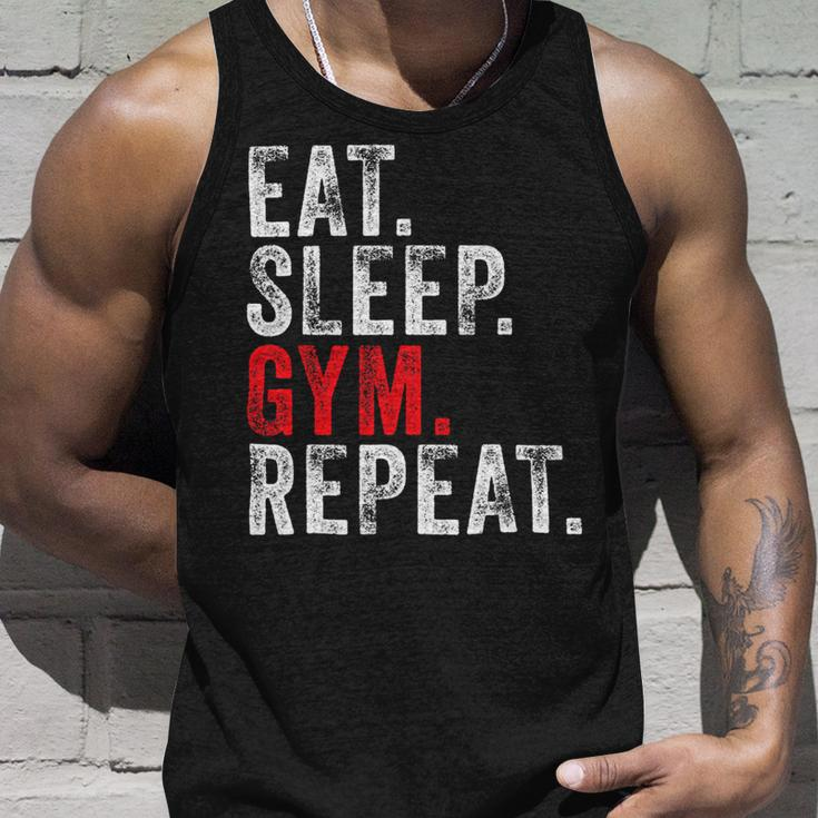 Eat Sleep Gym Repeat Funny Workout Train Vintage Distressed Unisex Tank Top Gifts for Him
