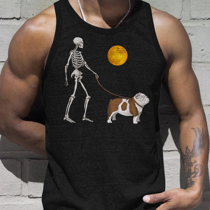 English Bulldog Skeleton Dog Walking Halloween Costume Tank Top Gifts for Him