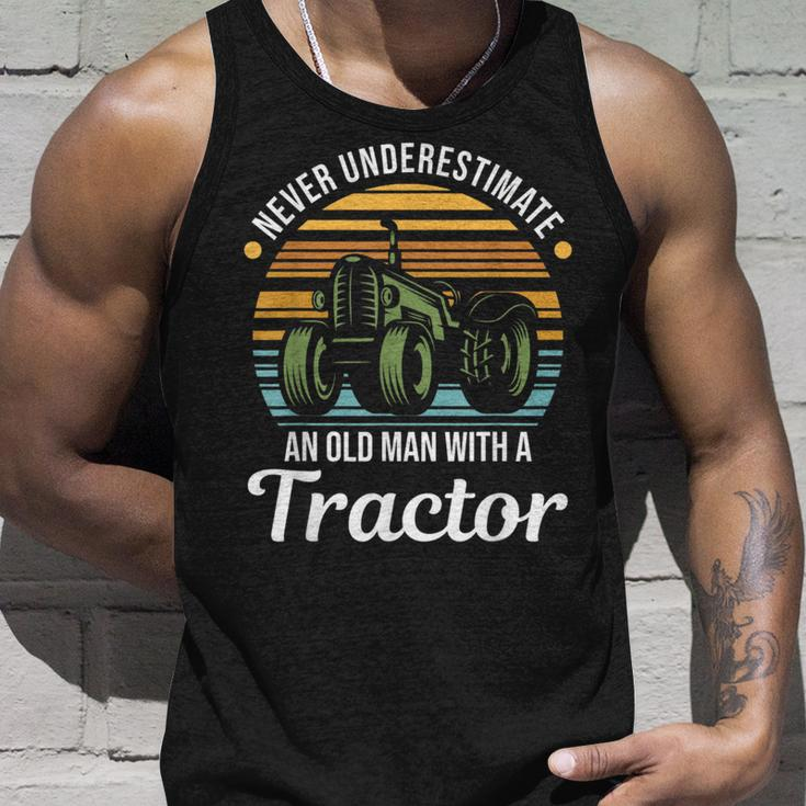 Farmer Never Underestimate An Old Man With A Tractor Gift For Mens Unisex Tank Top Gifts for Him