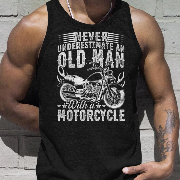 Fathers Day Bday Never Underestimate An Old Man Motorcycle Unisex Tank Top Gifts for Him