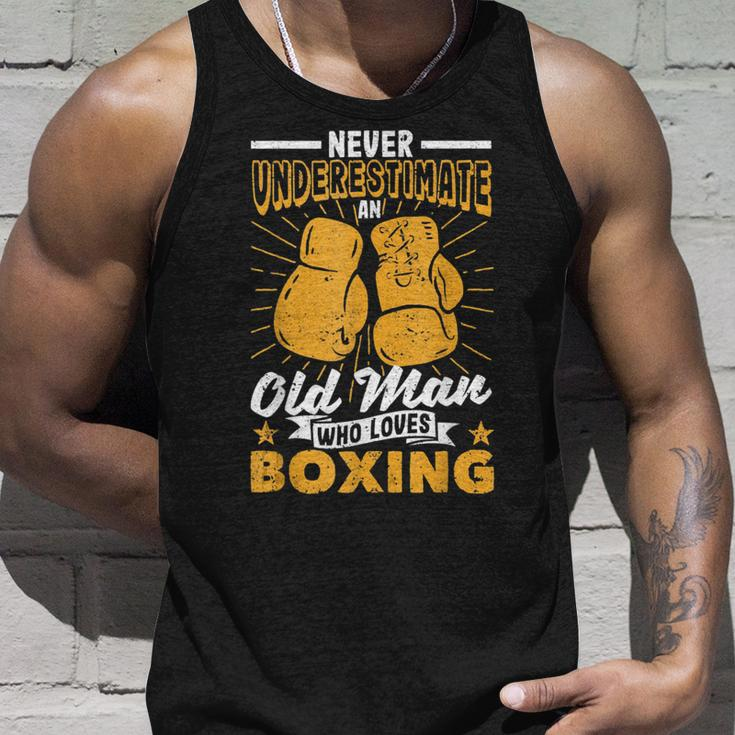 Fathers Day Never Underestimate An Old Man Who Loves Boxing Gift For Mens Unisex Tank Top Gifts for Him