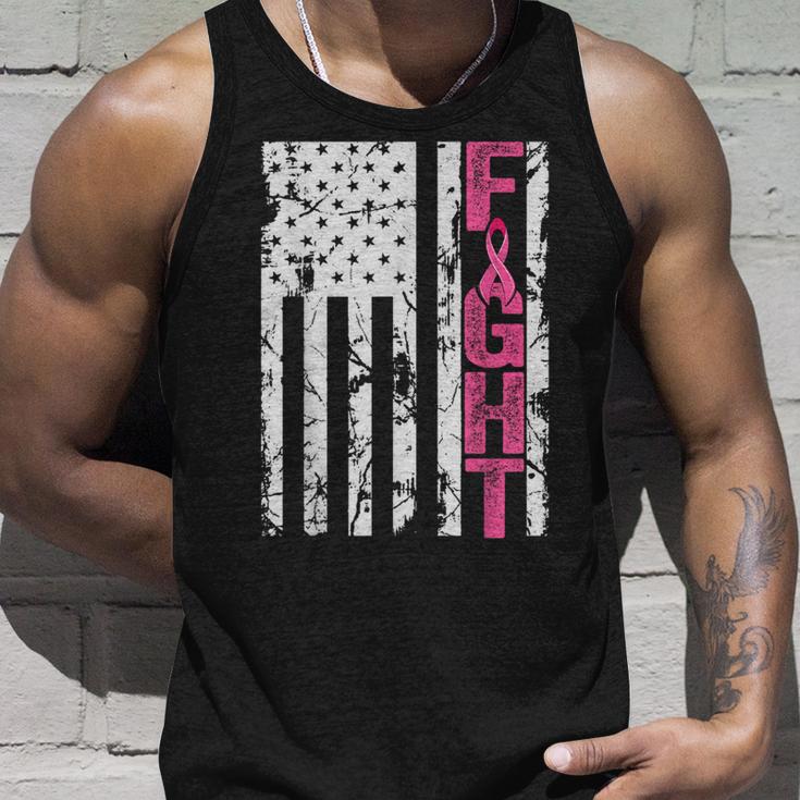 Fight Breast Survivor American Flag Breast Cancer Awareness Tank Top Gifts for Him