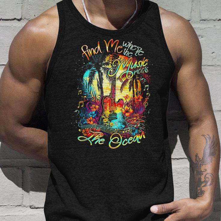 Find Me Where The Music Meets The Ocean Fun Summer Vacation Tank Top Gifts for Him