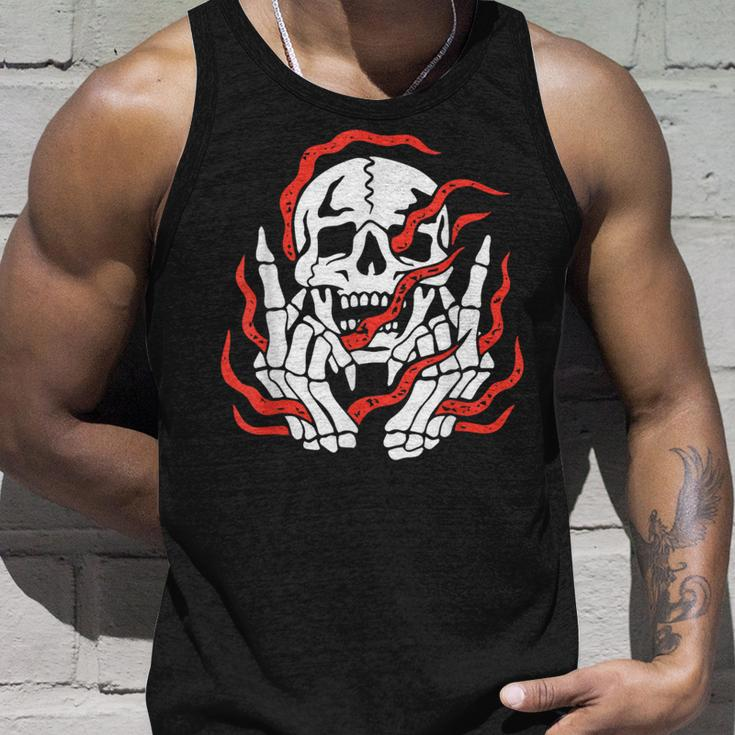 Fire Skeleton Halloween Costume Scary Goth Gothic Skull Tank Top Gifts for Him