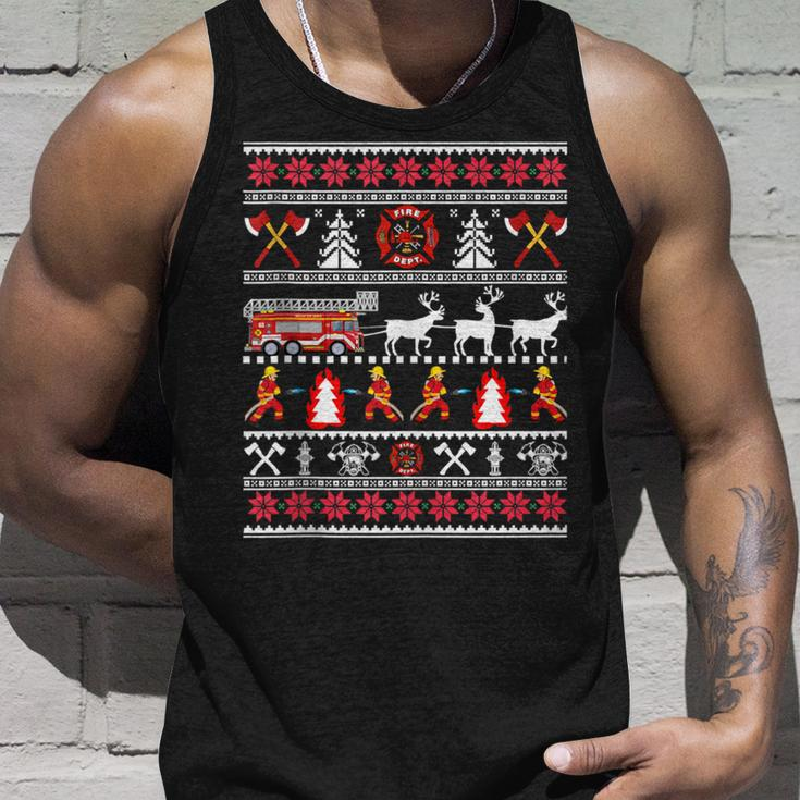 Firefighter Ugly Christmas Sweater Fireman Fire Department Tank Top Gifts for Him