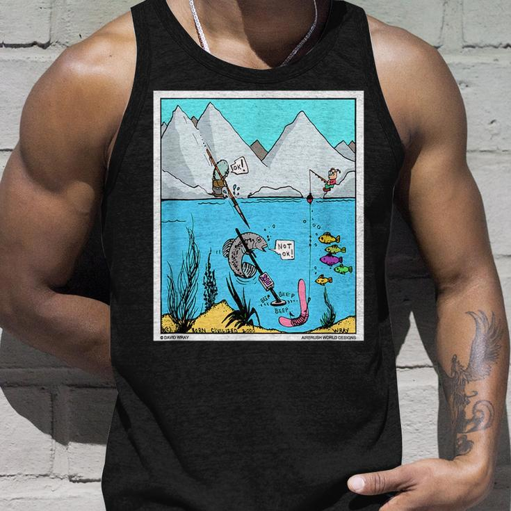 Fish With Metal Detector Funny Fishing Treasure Hunter Gift Unisex Tank Top Gifts for Him