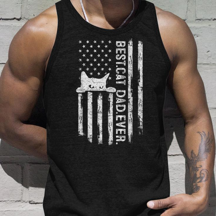 Funny Best Cat Dad Ever Us American Flag Fathers Day 2023 Unisex Tank Top Gifts for Him