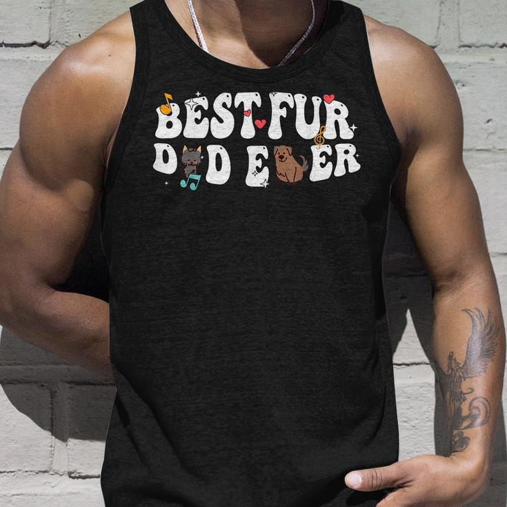 Funny Best Fur Dad Ever Fathers Day Groovy Dog Cat Owner Unisex Tank Top Gifts for Him