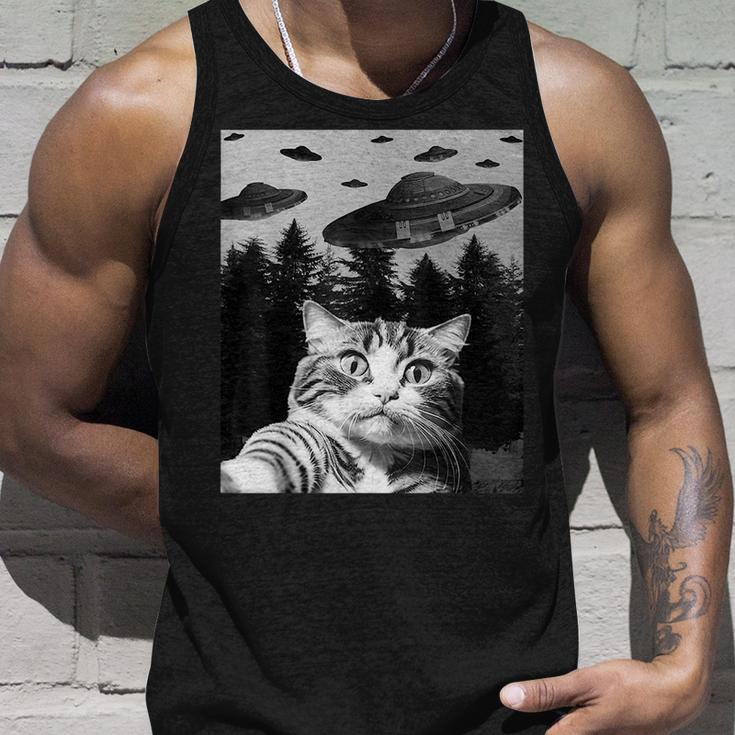 Funny Cat Selfie With Ufos Alien Ufo Funny Cat Lover Unisex Tank Top Gifts for Him