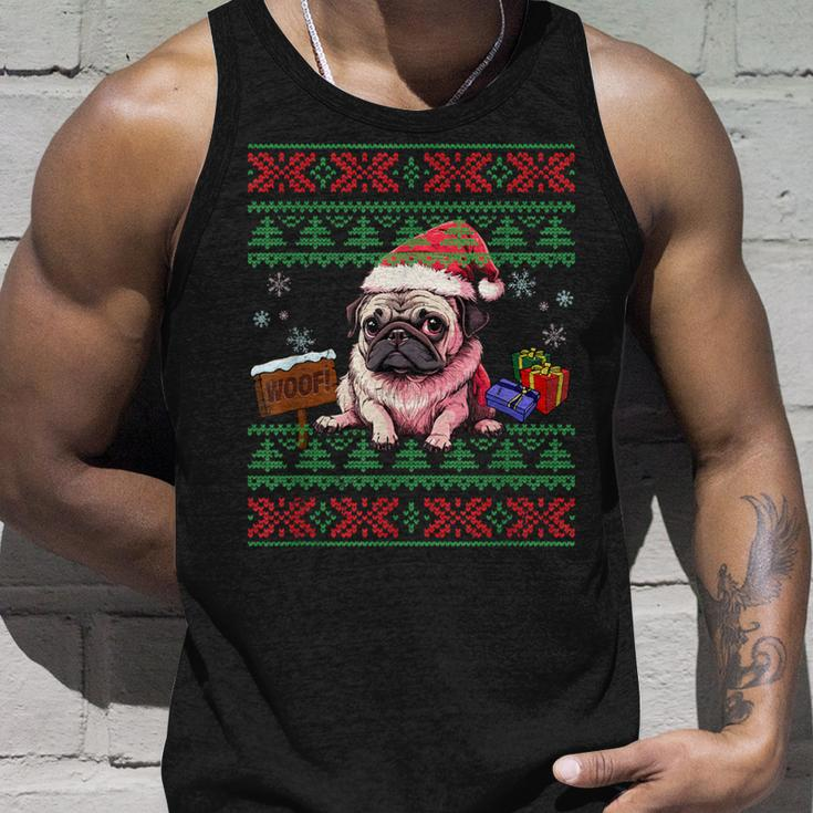 Dog Lovers Cute Pug Santa Hat Ugly Christmas Sweater Tank Top Gifts for Him