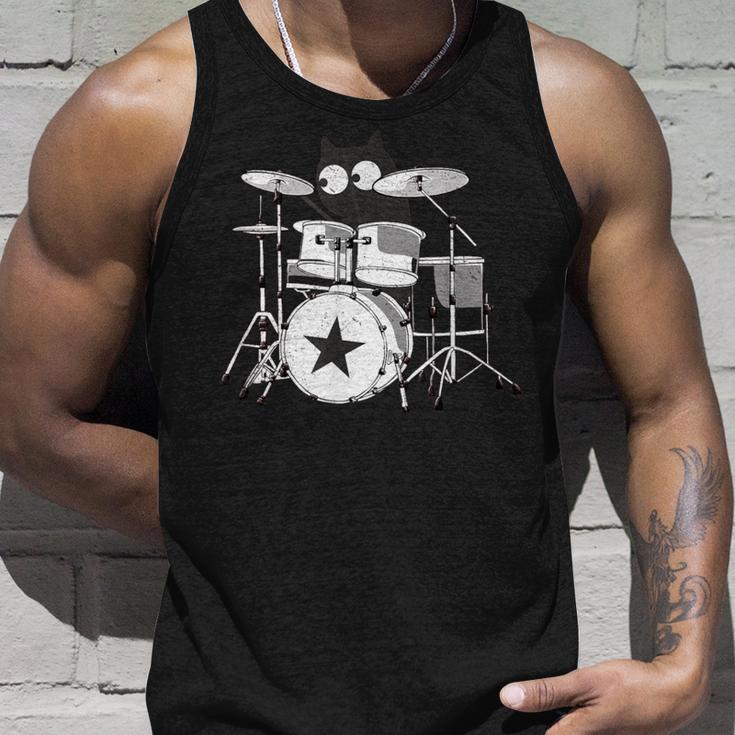 Drummer Cat Playing In Band Kitty Punk Rockstar Kitten Tank Top Gifts for Him