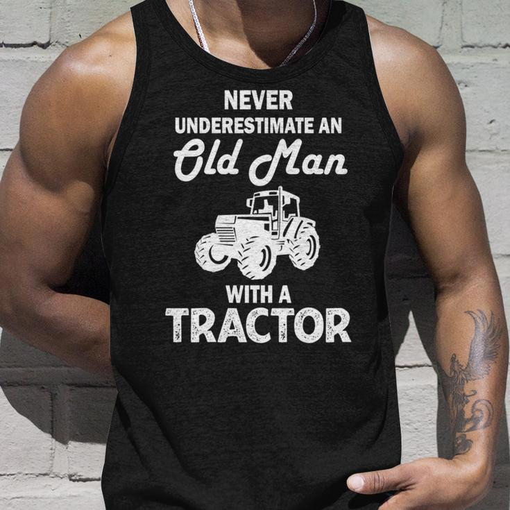 Funny Farmer Never Underestimate An Old Man With A Tractor Unisex Tank Top Gifts for Him