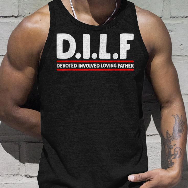 Funny Fathers Day Dilf Devoted Involved Loving Father Unisex Tank Top Gifts for Him