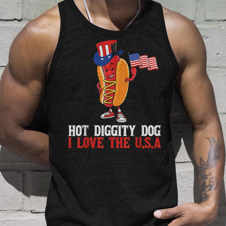Funny Hot Diggity Dog I Love Usa American Flag 4Th Of July Unisex Tank Top Gifts for Him
