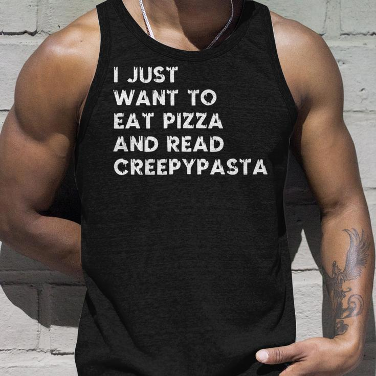Funny Pizza Lovers Scary Creepypasta Stories Readers Unisex Tank Top Gifts for Him