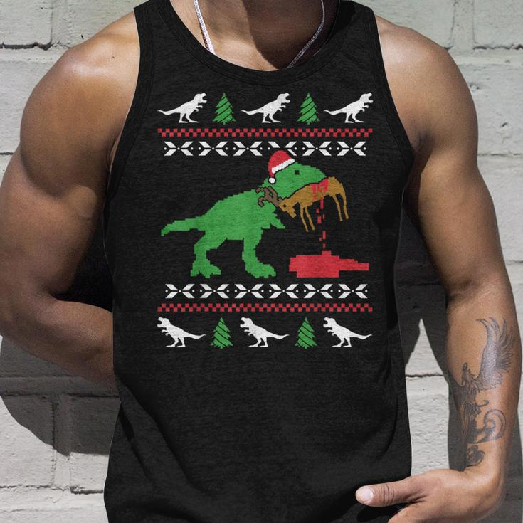 Ugly Christmas Sweater Trex Reindeer Ugly Xmas T-Rex Tank Top Gifts for Him
