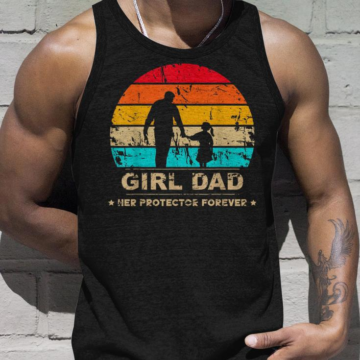 Girl Dad Her Protector Forever Funny Vintage Fathers Day Unisex Tank Top Gifts for Him