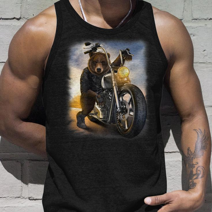 Grizzly Bear Riding Chopper Motorcycle Unisex Tank Top Gifts for Him