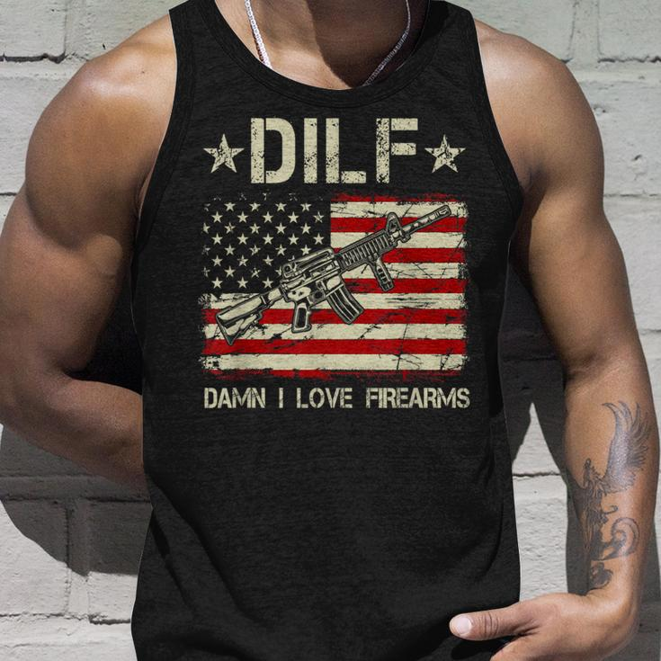 Gun American Flag Dilf Damn I Love Firearms Gift For Mens Unisex Tank Top Gifts for Him