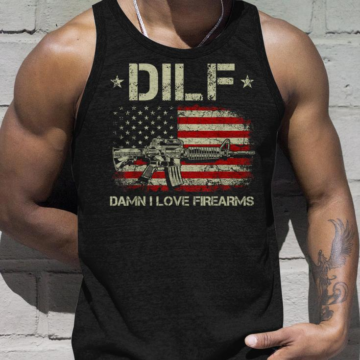 Gun American Flag Dilf - Damn I Love Firearms Unisex Tank Top Gifts for Him