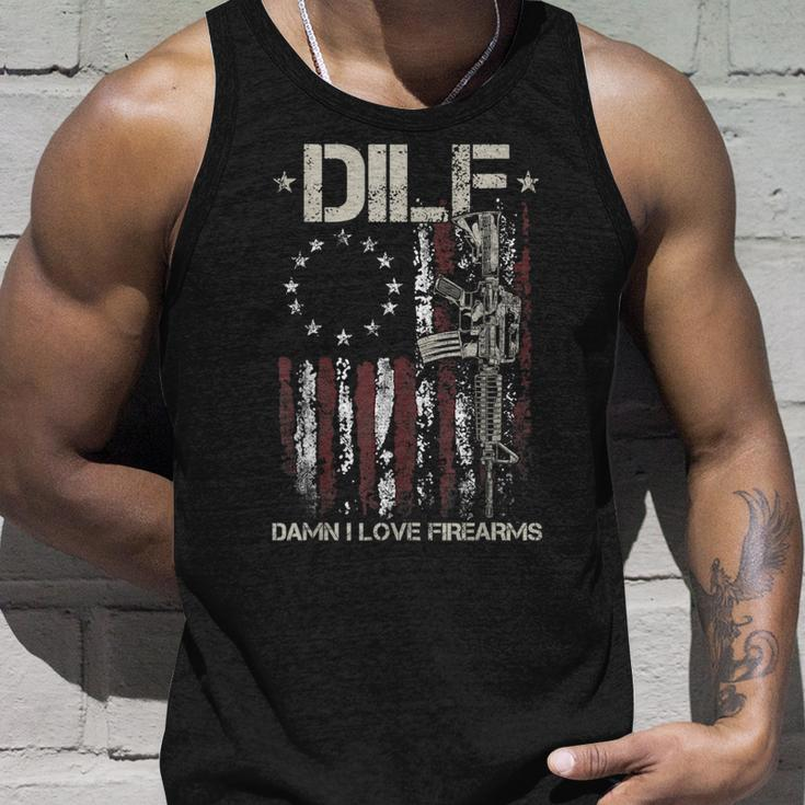 Gun American Flag Dilf Damn I Love Firearms Unisex Tank Top Gifts for Him