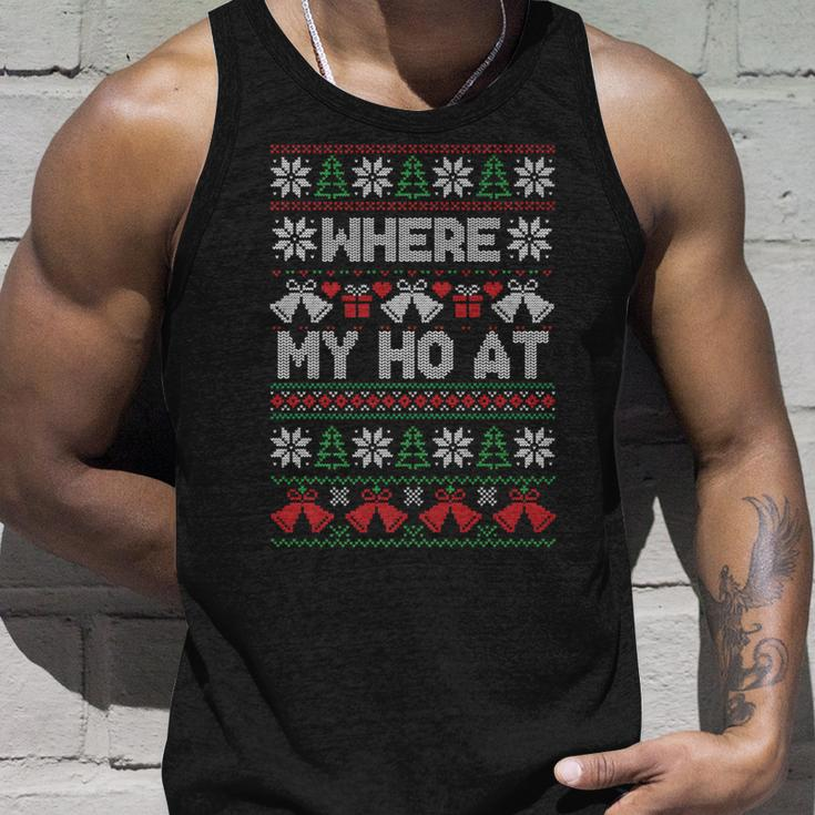 Where My Ho At Ugly Christmas Sweater Tank Top Gifts for Him
