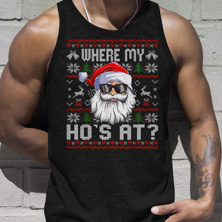 Where My Hos At Ugly Christmas Sweater Santa Claus Style Tank Top Gifts for Him