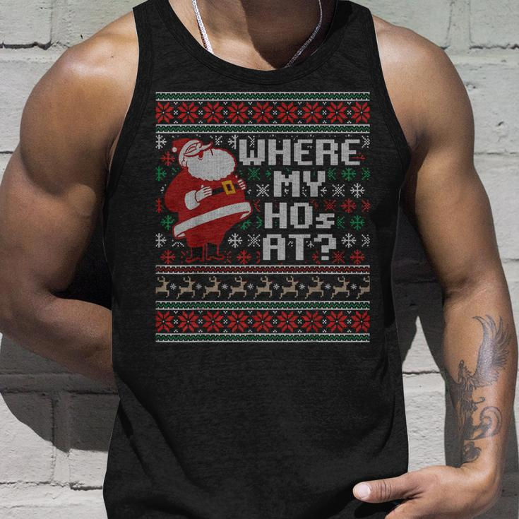 Where My Hos At Ugly Christmas Sweater Style Couples Tank Top Gifts for Him