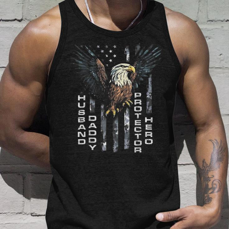 Husband Daddy Protector Hero Fathers Day American Flag For Husband Tank Top Gifts for Him