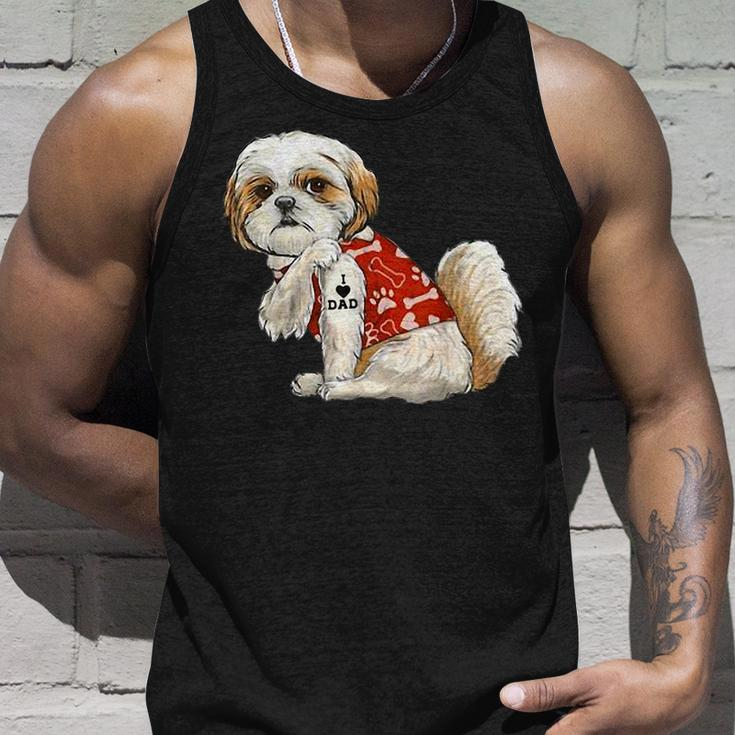 I Love Dad Tattoo Shih Tzu Dad Funny Fathers Day Gift Unisex Tank Top Gifts for Him