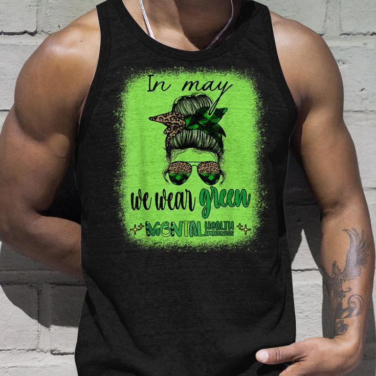 In May We Wear Green Mental Health Awareness Month Messy Bun Unisex Tank Top Gifts for Him